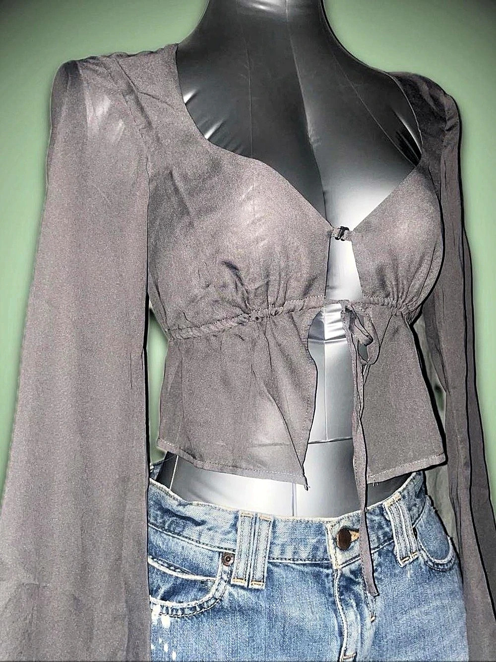 Princess Polly Gray Long Sleeve Crop Blouse